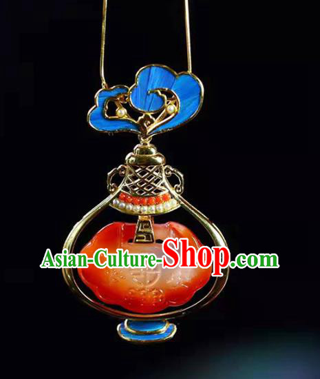 Chinese Handmade Agate Lock Necklet Pendant National Classical Silver Necklace Accessories