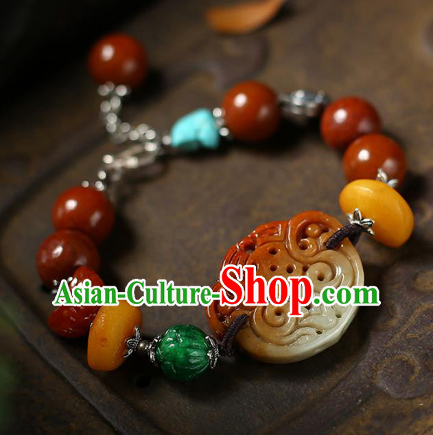 China Handmade Red Jade Bracelet Traditional Beeswax Jewelry Accessories National Jadeite Bangle