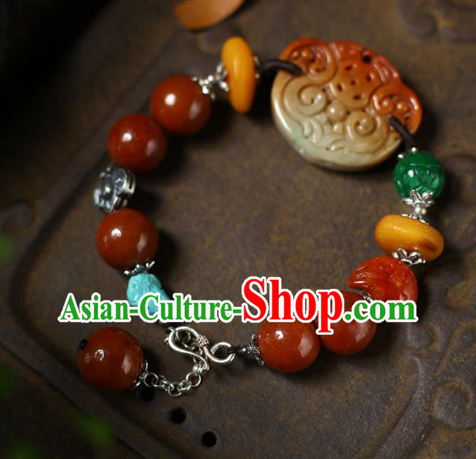 China Handmade Red Jade Bracelet Traditional Beeswax Jewelry Accessories National Jadeite Bangle