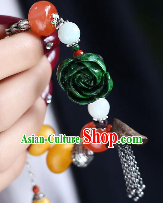 China Handmade Silver Bracelet Traditional Beeswax Jewelry Accessories National Jadeite Carving Rose Bangle
