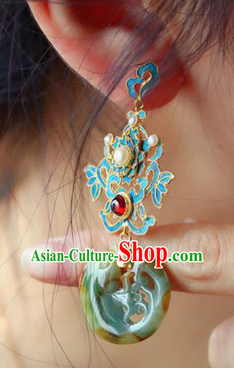 Handmade China Jadeite Eardrop Jewelry National Earrings Traditional Cheongsam Garnet Accessories