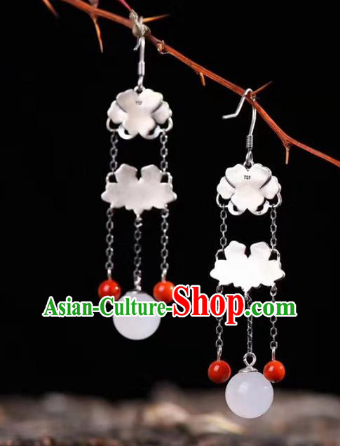 Handmade China Silver Eardrop Jewelry Traditional Cheongsam Accessories National Hetian Jade Earrings