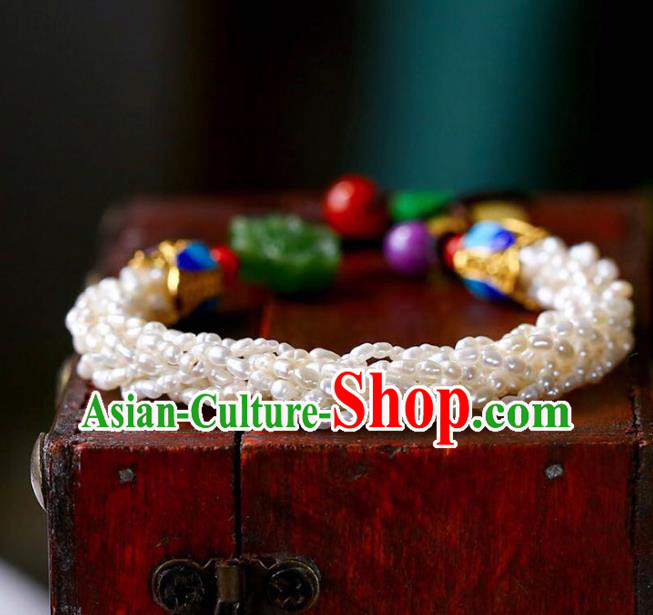 China Handmade Pearls Bracelet Traditional Cloisonne Jewelry Accessories National Jadeite Bangle