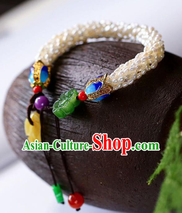 China Handmade Pearls Bracelet Traditional Cloisonne Jewelry Accessories National Jadeite Bangle