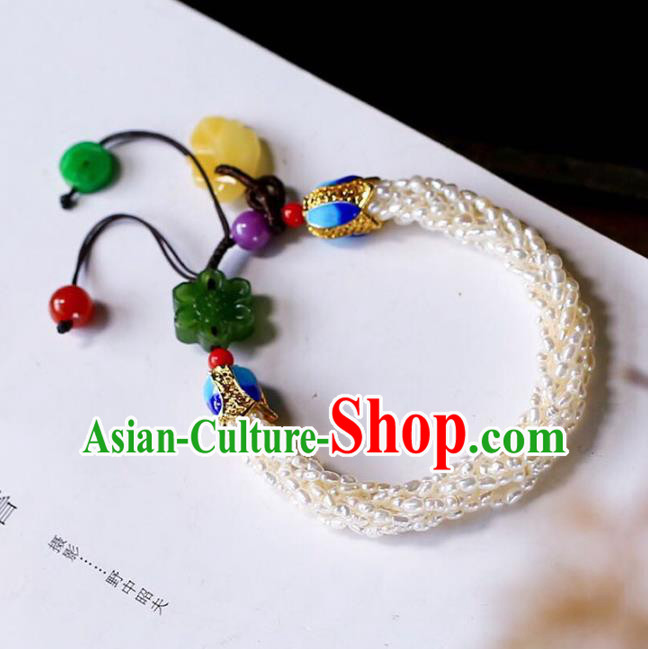 China Handmade Pearls Bracelet Traditional Cloisonne Jewelry Accessories National Jadeite Bangle