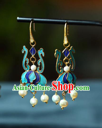 Handmade China Blueing Eardrop Jewelry Traditional Cheongsam Accessories National Pearls Tassel Earrings