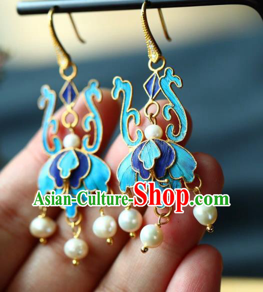 Handmade China Blueing Eardrop Jewelry Traditional Cheongsam Accessories National Pearls Tassel Earrings