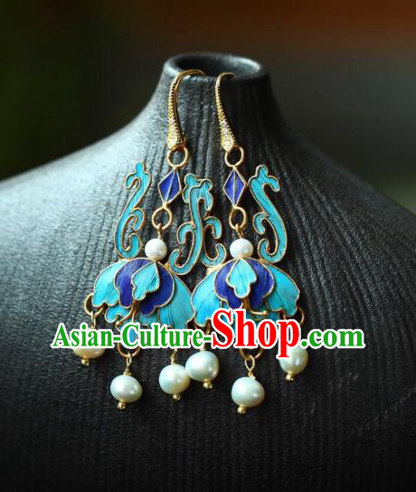 Handmade China Blueing Eardrop Jewelry Traditional Cheongsam Accessories National Pearls Tassel Earrings