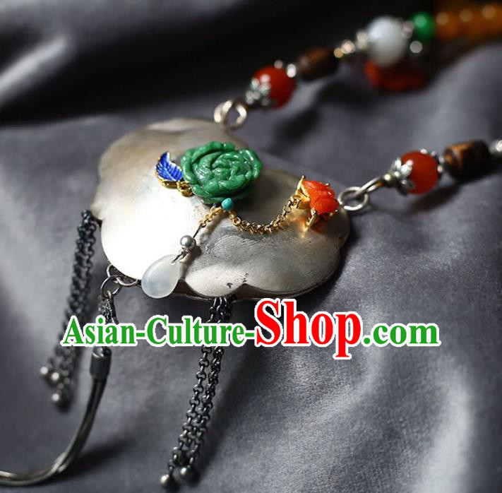 Chinese Handmade Silver Accessories National Ceregat Beads Necklace Classical Longevity Lock Pendant