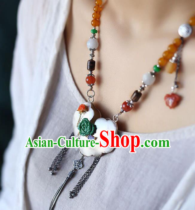 Chinese Handmade Silver Accessories National Ceregat Beads Necklace Classical Longevity Lock Pendant
