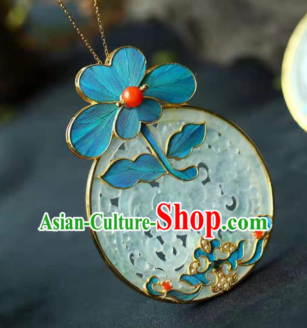 Chinese Classical Jade Longevity Lock Pendant Handmade Blueing Accessories National Necklace