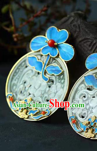 Chinese Classical Jade Longevity Lock Pendant Handmade Blueing Accessories National Necklace