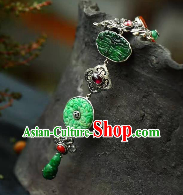 Chinese Handmade Silver Brooch Accessories Traditional National Jade Pendant