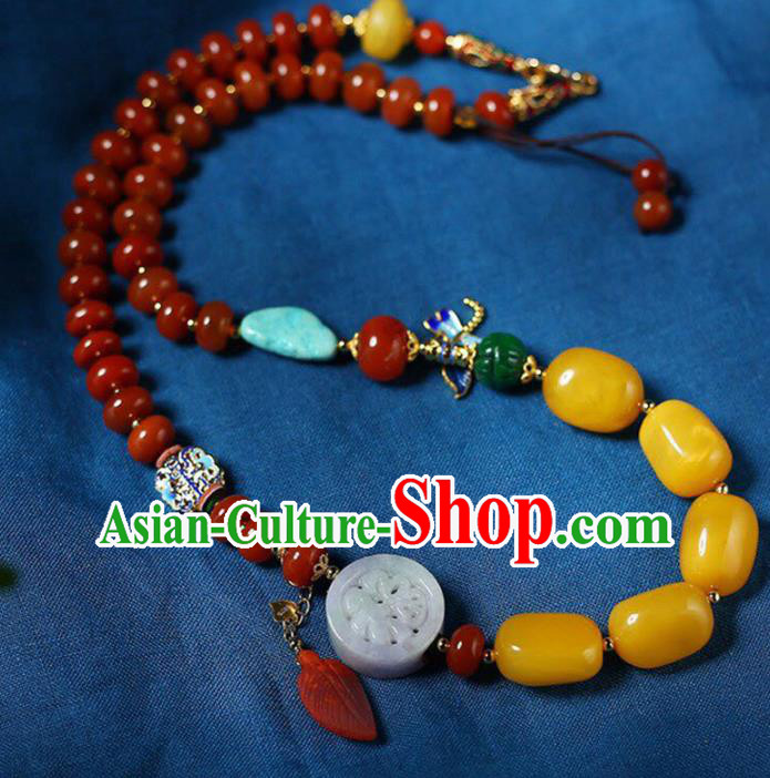 Chinese Handmade Agate Beads Necklet National Classical Necklace Beeswax Accessories