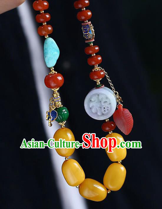 Chinese Handmade Agate Beads Necklet National Classical Necklace Beeswax Accessories