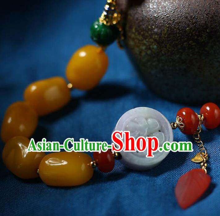 Chinese Handmade Agate Beads Necklet National Classical Necklace Beeswax Accessories