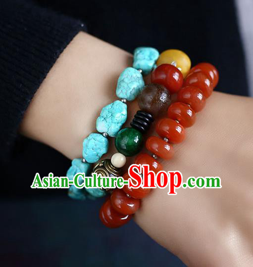 Chinese Handmade Kallaite Necklet National Classical Agate Beads Necklace Accessories