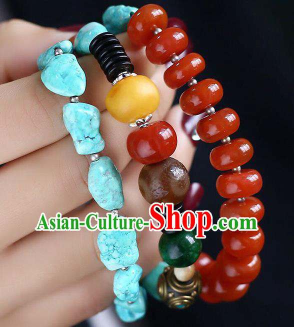 Chinese Handmade Kallaite Necklet National Classical Agate Beads Necklace Accessories