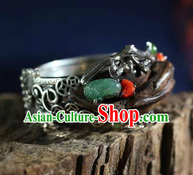China Traditional Eaglewood Jewelry Accessories Handmade Bracelet National Silver Bangle