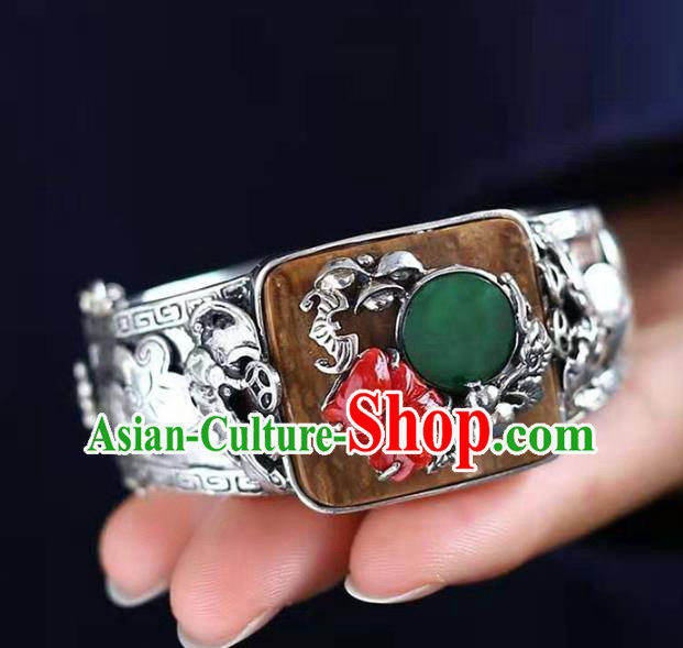 China National Silver Bangle Traditional Eaglewood Jewelry Accessories Handmade Jadeite Bracelet