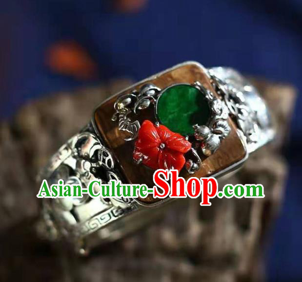 China National Silver Bangle Traditional Eaglewood Jewelry Accessories Handmade Jadeite Bracelet