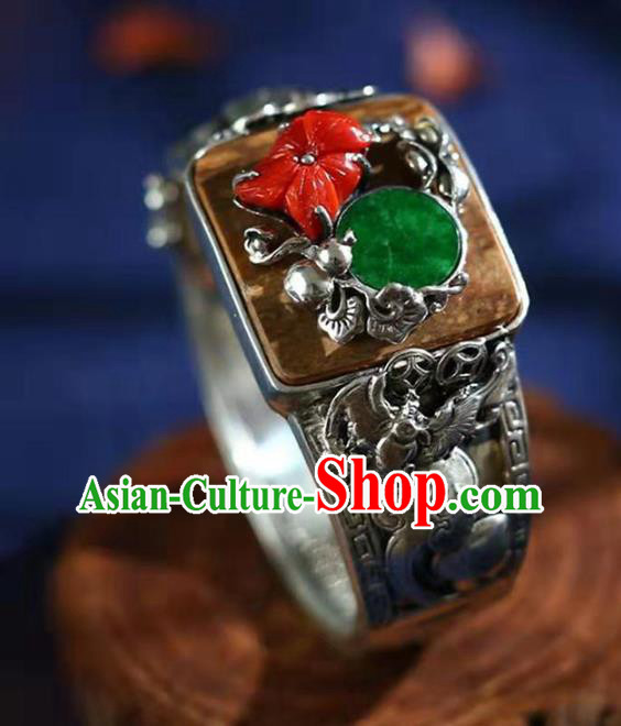 China National Silver Bangle Traditional Eaglewood Jewelry Accessories Handmade Jadeite Bracelet
