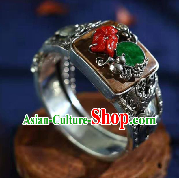 China National Silver Bangle Traditional Eaglewood Jewelry Accessories Handmade Jadeite Bracelet
