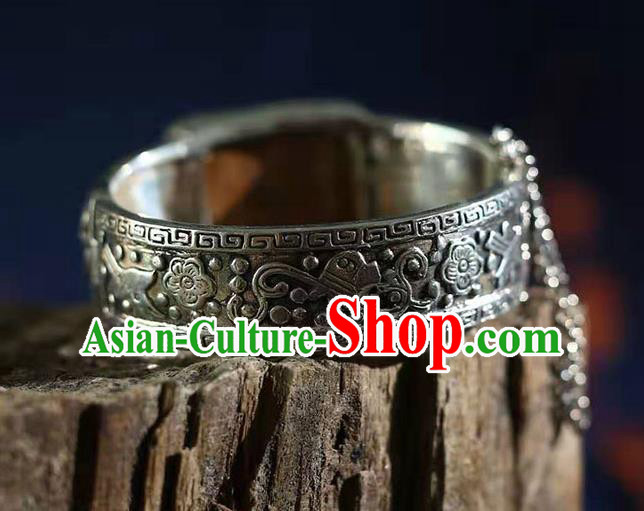 China National Silver Bangle Traditional Eaglewood Jewelry Accessories Handmade Jadeite Bracelet