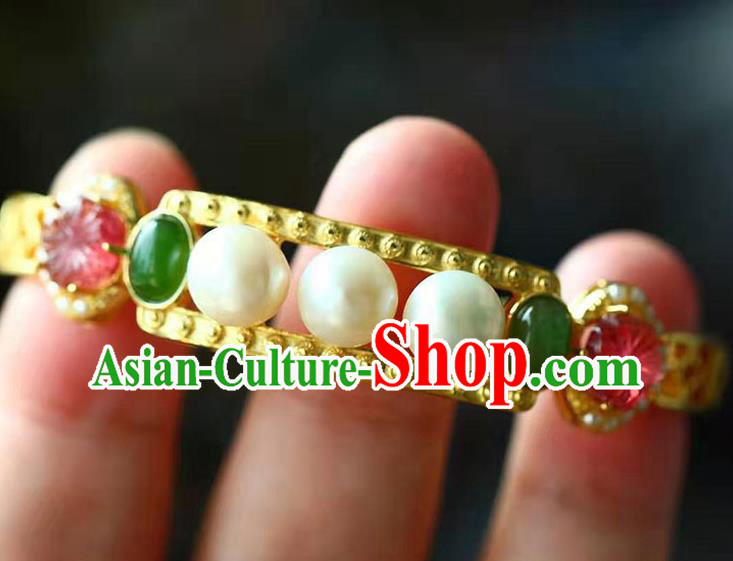 China National Golden Bangle Traditional Qing Dynasty Court Jewelry Accessories Handmade Gems Bracelet