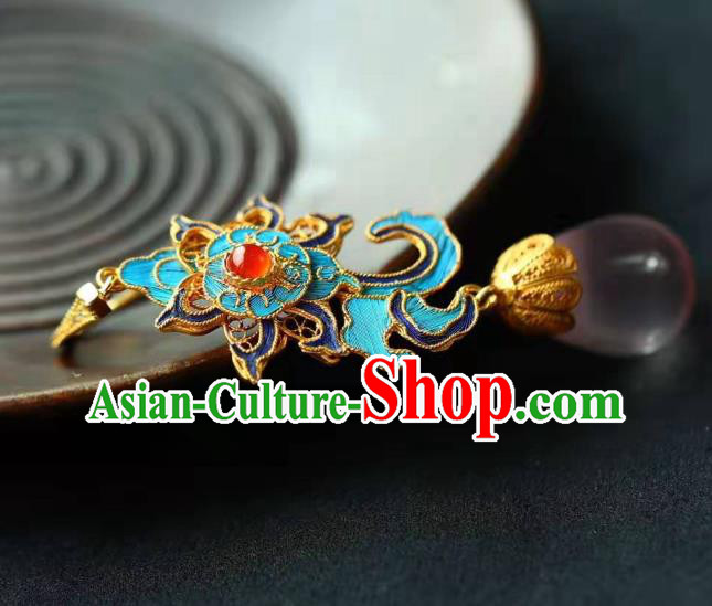 Handmade China Cloisonne Lotus Eardrop Jewelry Traditional Cheongsam Accessories National Rose Quartz Earrings