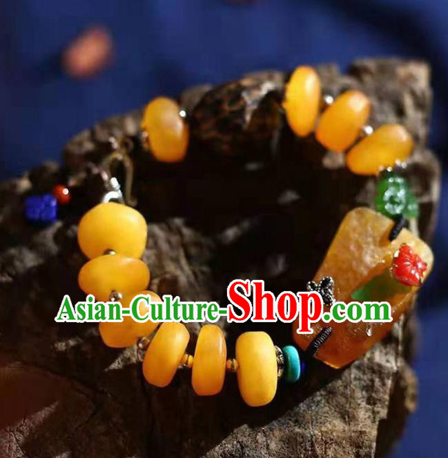 China Handmade Beeswax Bracelet National Jadeite Bangle Traditional Jewelry Accessories
