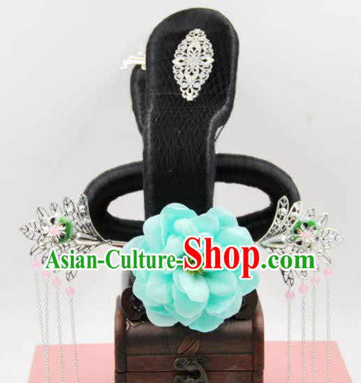 Chinese Classical Dance Hair Chignon and Hairpins Ancient Goddess Wigs Headwear