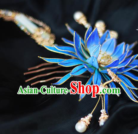 Chinese Traditional Hanfu Hair Accessories Blue Epiphyllum Hairpin Ancient Princess Hair Comb