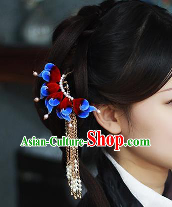 Chinese Traditional Velvet Hairpin Hanfu Hair Accessories Ancient Princess Tassel Hair Stick