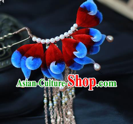 Chinese Traditional Velvet Hairpin Hanfu Hair Accessories Ancient Princess Tassel Hair Stick