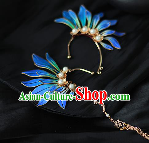 Handmade China Blue Silk Eardrop Jewelry Traditional Accessories National Pearls Earrings