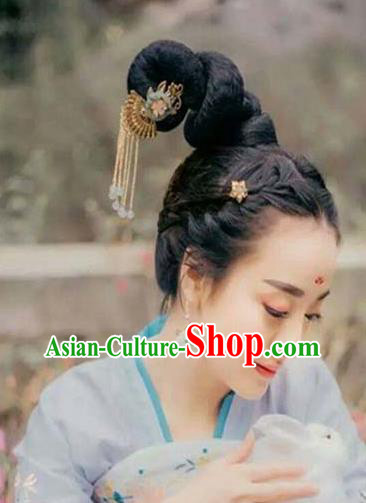 Chinese Ancient Palace Lady Wigs Sheath Headwear Tang Dynasty Court Maid Hair Chignon