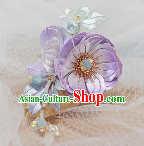 Chinese Traditional Hanfu Hair Accessories Ancient Princess Hair Stick Purple Silk Camellia Hairpin
