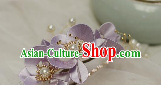 Chinese Ancient Princess Purple Silk Flowers Hairpin Hair Accessories Traditional Tassel Hair Stick