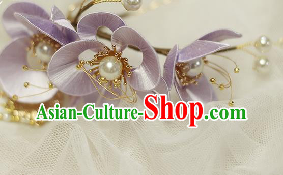 Chinese Ancient Princess Purple Silk Flowers Hairpin Hair Accessories Traditional Tassel Hair Stick