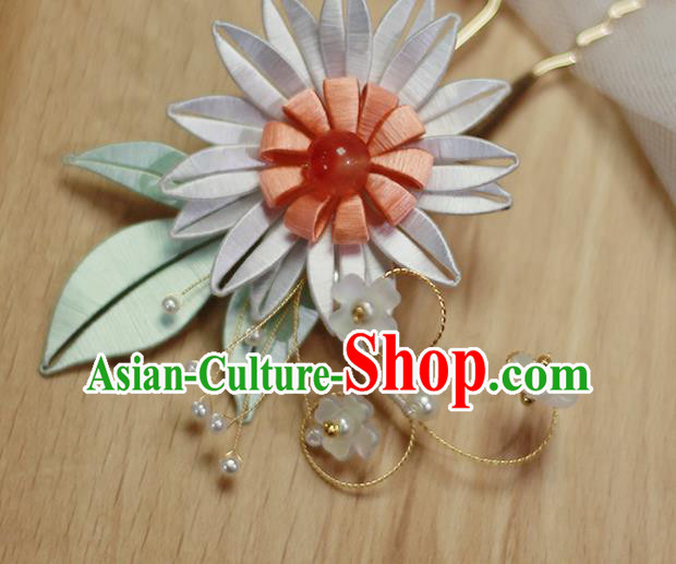 Chinese Traditional Silk Chrysanthemum Hair Stick Ancient Princess Flowers Hairpin Hair Accessories