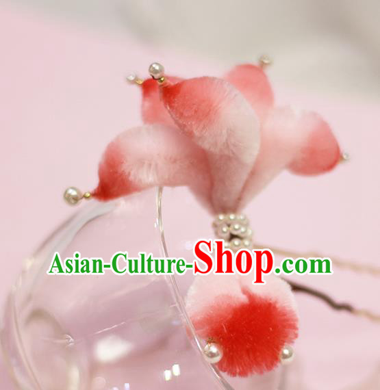 Chinese Traditional Hanfu Velvet Goldfish Hair Stick Ancient Princess Hairpin Pearls Hair Accessories