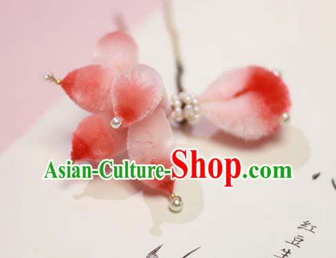Chinese Traditional Hanfu Velvet Goldfish Hair Stick Ancient Princess Hairpin Pearls Hair Accessories