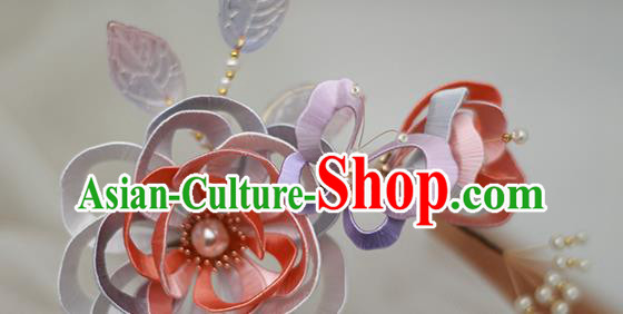 Chinese Traditional Hanfu Hair Stick Ancient Princess Silk Rose Hairpin Hair Accessories