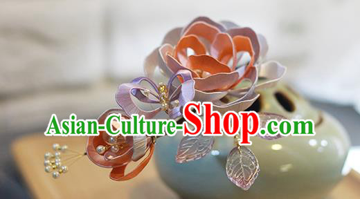 Chinese Traditional Hanfu Hair Stick Ancient Princess Silk Rose Hairpin Hair Accessories