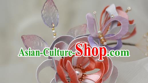 Chinese Traditional Hanfu Hair Stick Ancient Princess Silk Rose Hairpin Hair Accessories