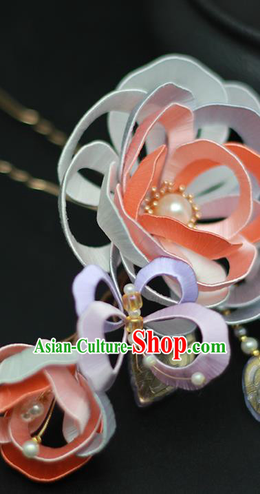 Chinese Traditional Hanfu Hair Stick Ancient Princess Silk Rose Hairpin Hair Accessories
