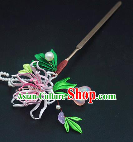 Chinese Traditional Bamboo Leaf Hair Stick Hanfu Hair Accessories Handmade Classical Silk Flower Hairpin