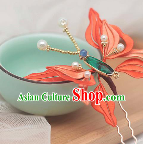 Chinese Traditional Red Silk Butterfly Hair Stick Hair Accessories Handmade Classical Hairpin