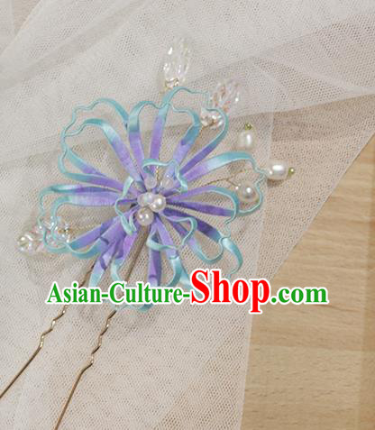 Chinese Traditional Blue Silk Pear Blossom Hairpin Handmade Hair Accessories Classical Hair Stick